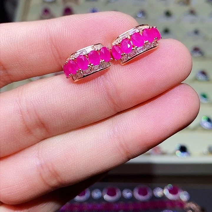 红宝石耳饰银S925镶嵌花****）1111