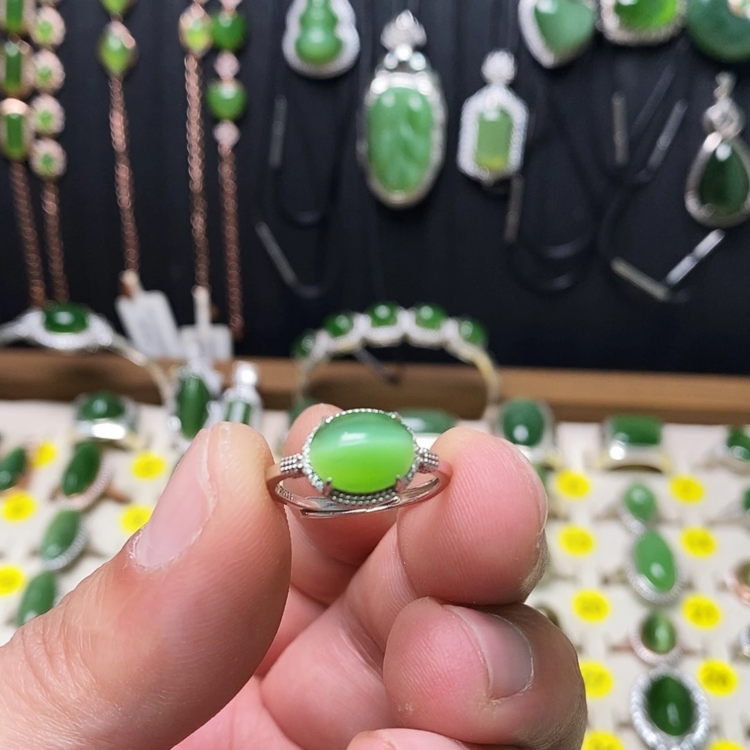 和田玉（碧玉）银S925镶嵌戒指