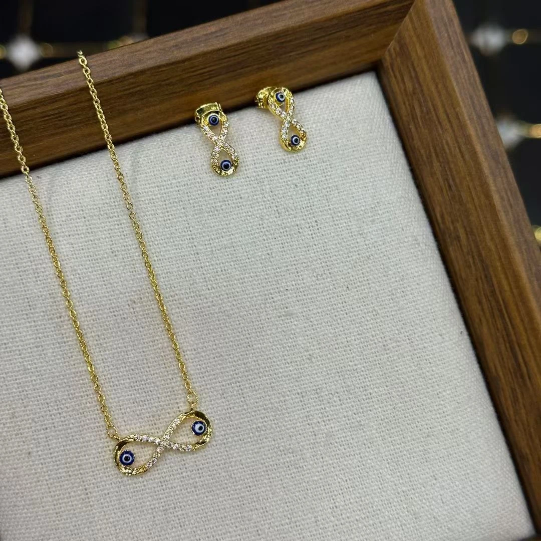 铜合金项链 GULUM 854 蓝眼睛永恒两件套金色精致简约小众