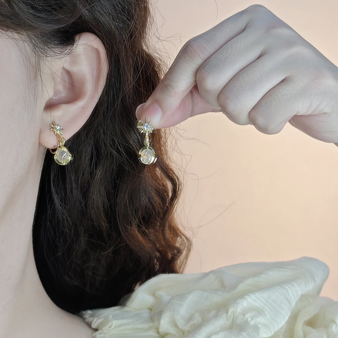 合金耳饰 气质芒星耳坠耳环时尚百搭氛围感耳钉无耳洞蚊香盘耳夹