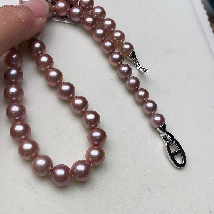 淡水珍珠银S925镶嵌颈饰卡10到11高品极光紫收藏级毕业级
