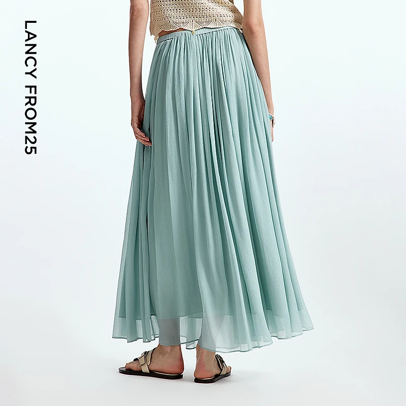 【漾25系列】朗姿桑蚕丝印花半裙设计感度假2025年夏季新款半身裙