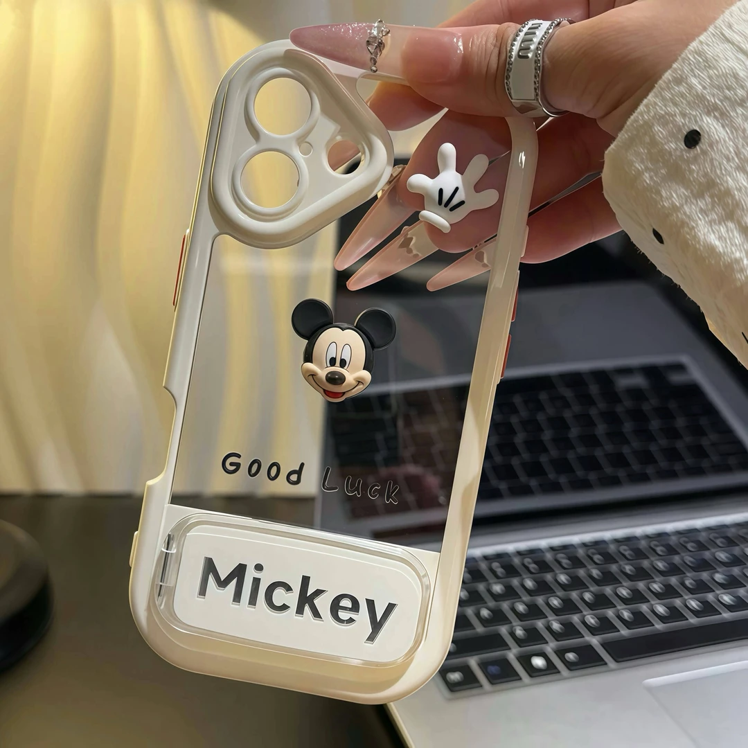 米奇镜子支架适用苹果16promax奶油手机壳华为oppovivo小米15卡通