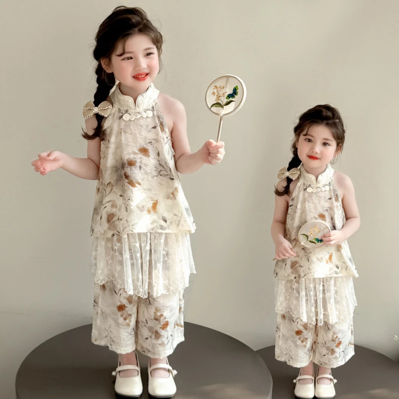 女童中式古风旗袍裙套装夏季2025新款儿童宝宝唐装女童夏装套装