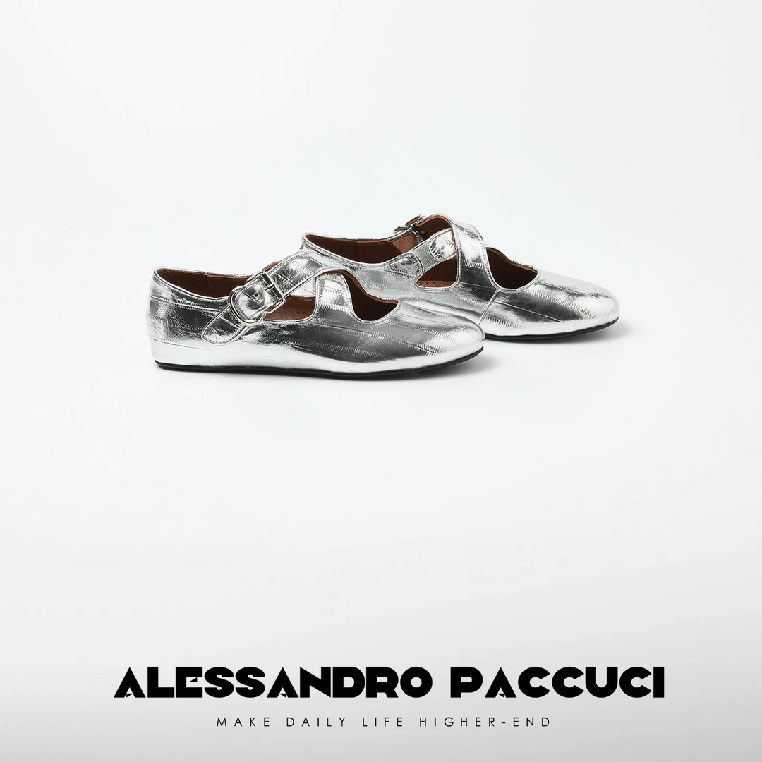 【孤品特价不退换】洛哥42058XD【贝诗】牛皮压纹交叉带扣圆头平底鞋