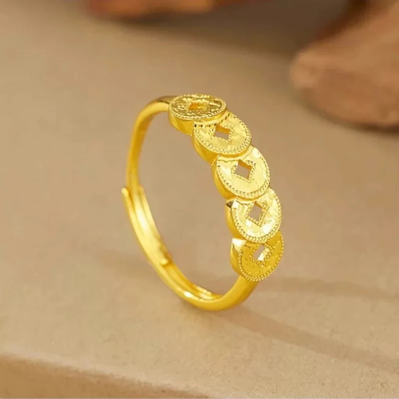 【清货专属链接】J120 碎冰五帝钱戒指 开口可调节