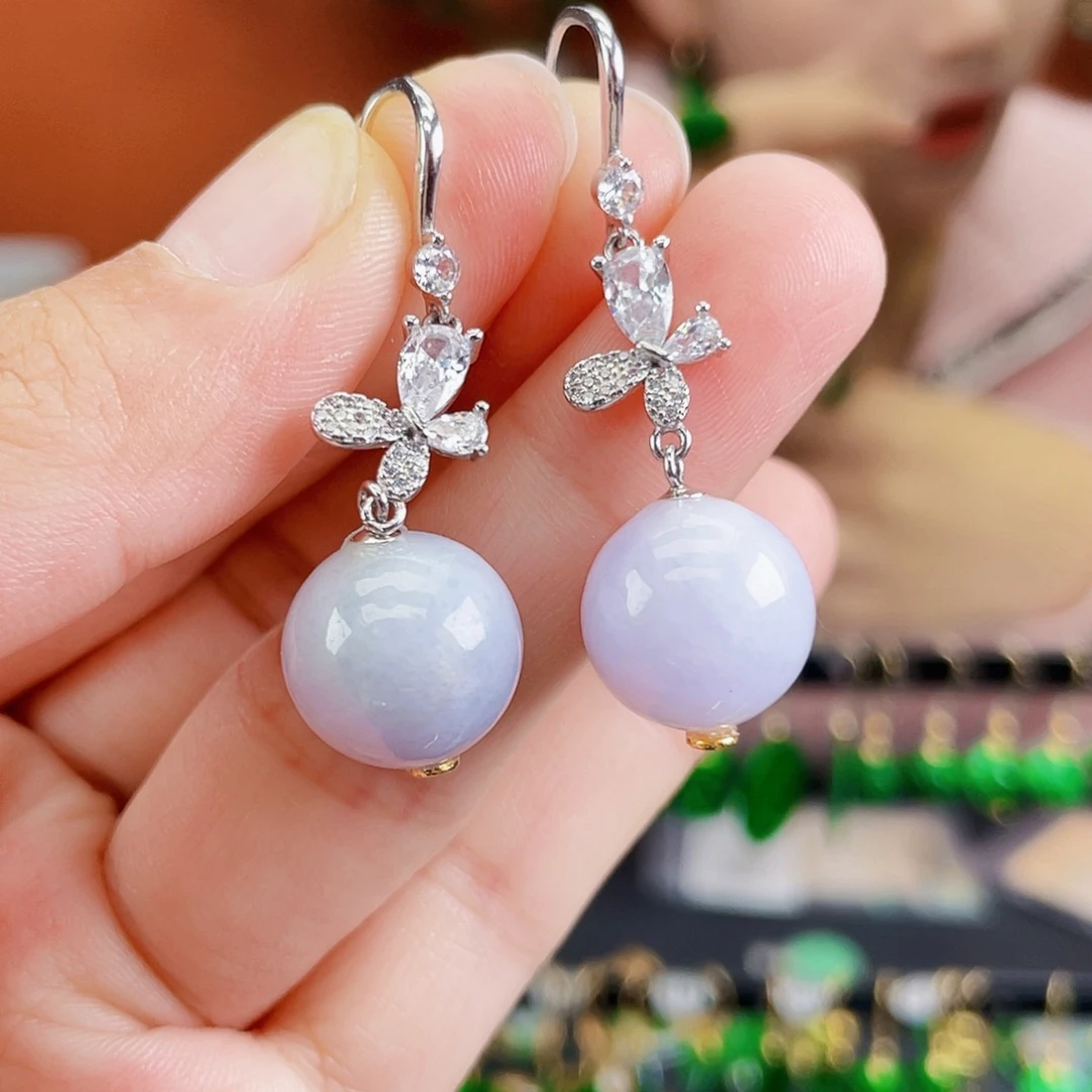 翡翠银S925镶嵌耳饰