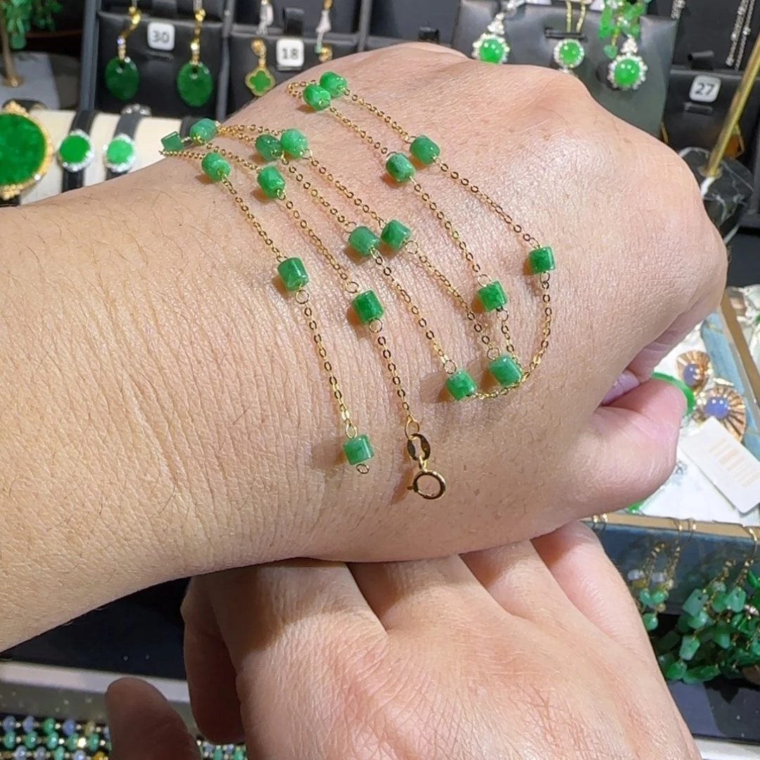 翡翠18K金镶嵌颈饰满天星45cm