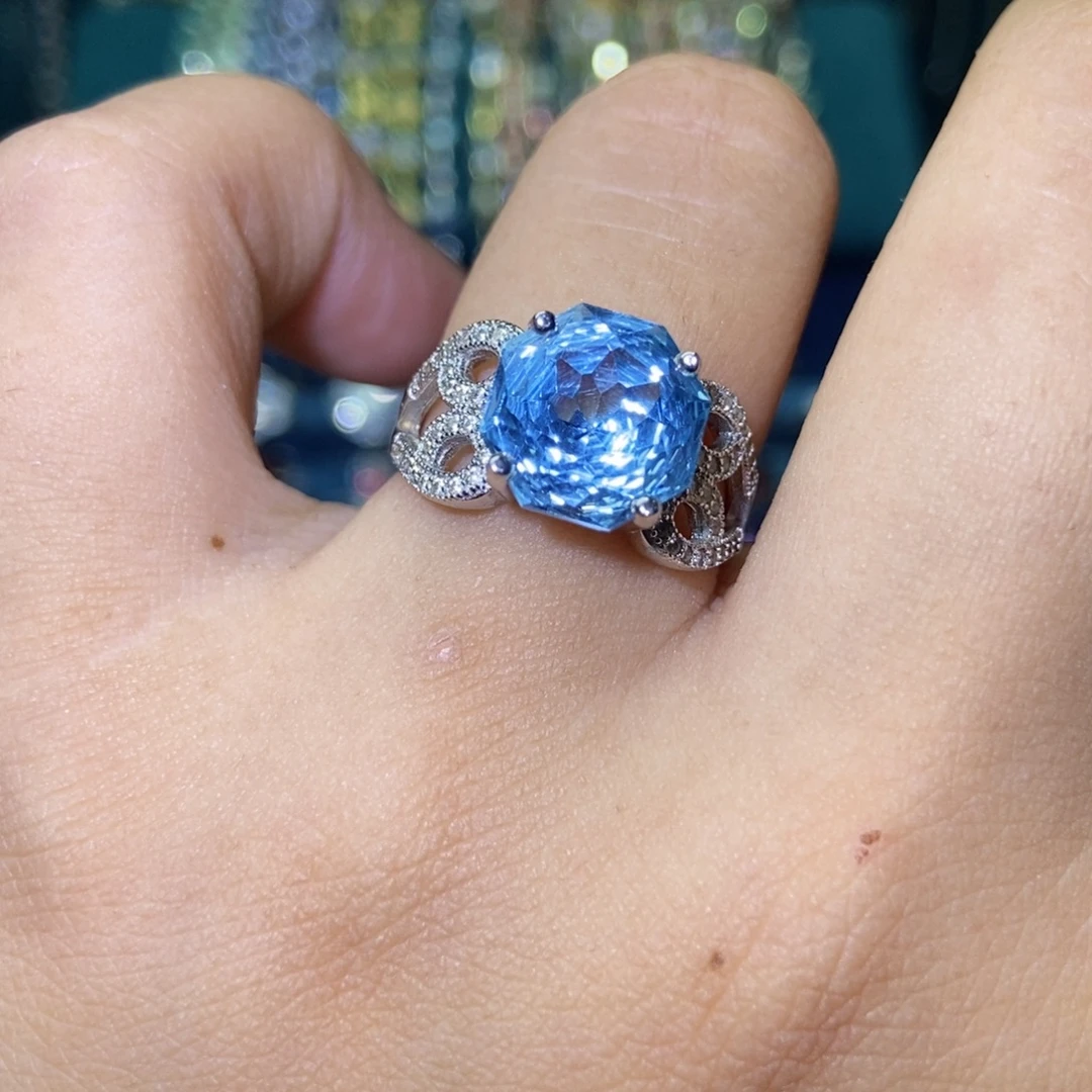 银S925镶嵌戒指托帕石