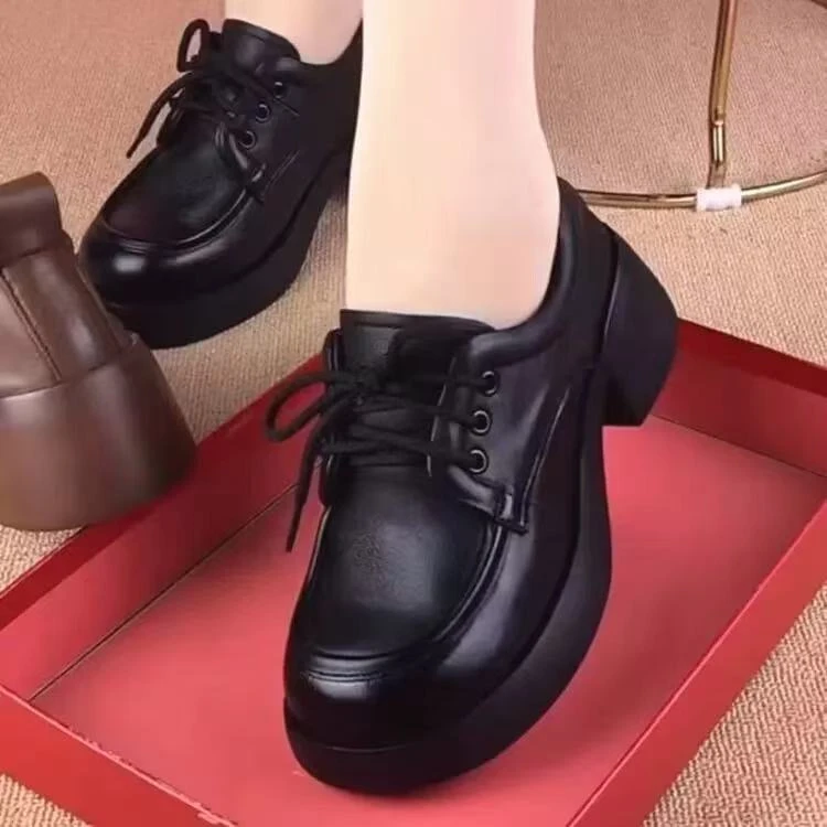 【H】品牌断码乐福百搭休闲女士女鞋粗跟单鞋防滑妈妈鞋四季