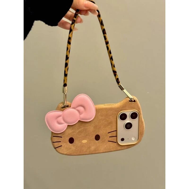 可爱手提粉色蝴蝶结猫咪表情适用ihone17promax苹果16pro手机壳15