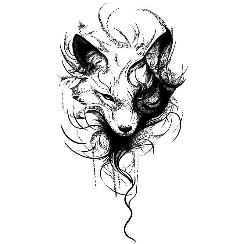 狐狸纹身贴草本纹身贴纸大腿手臂果汁女男半永久不反光防水个性