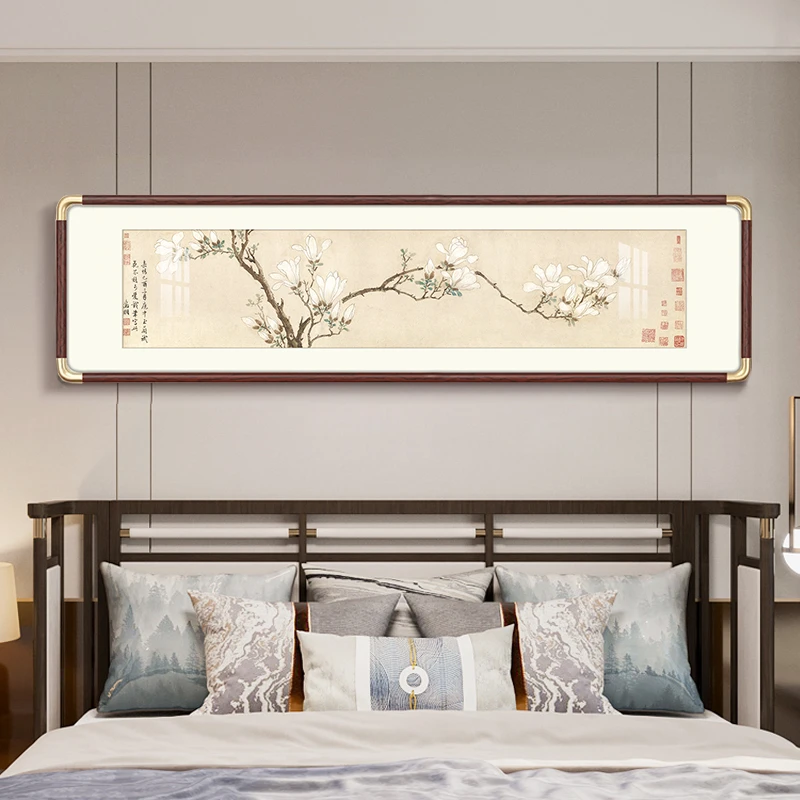 书房挂画中式国画白玉兰图复刻实木客厅沙发背景墙花鸟画装饰画