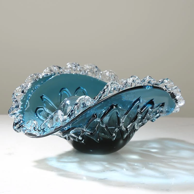 德国LZJV轻奢蓝色琉璃果盘收纳盘现代客厅酒店售楼处样板间茶几零