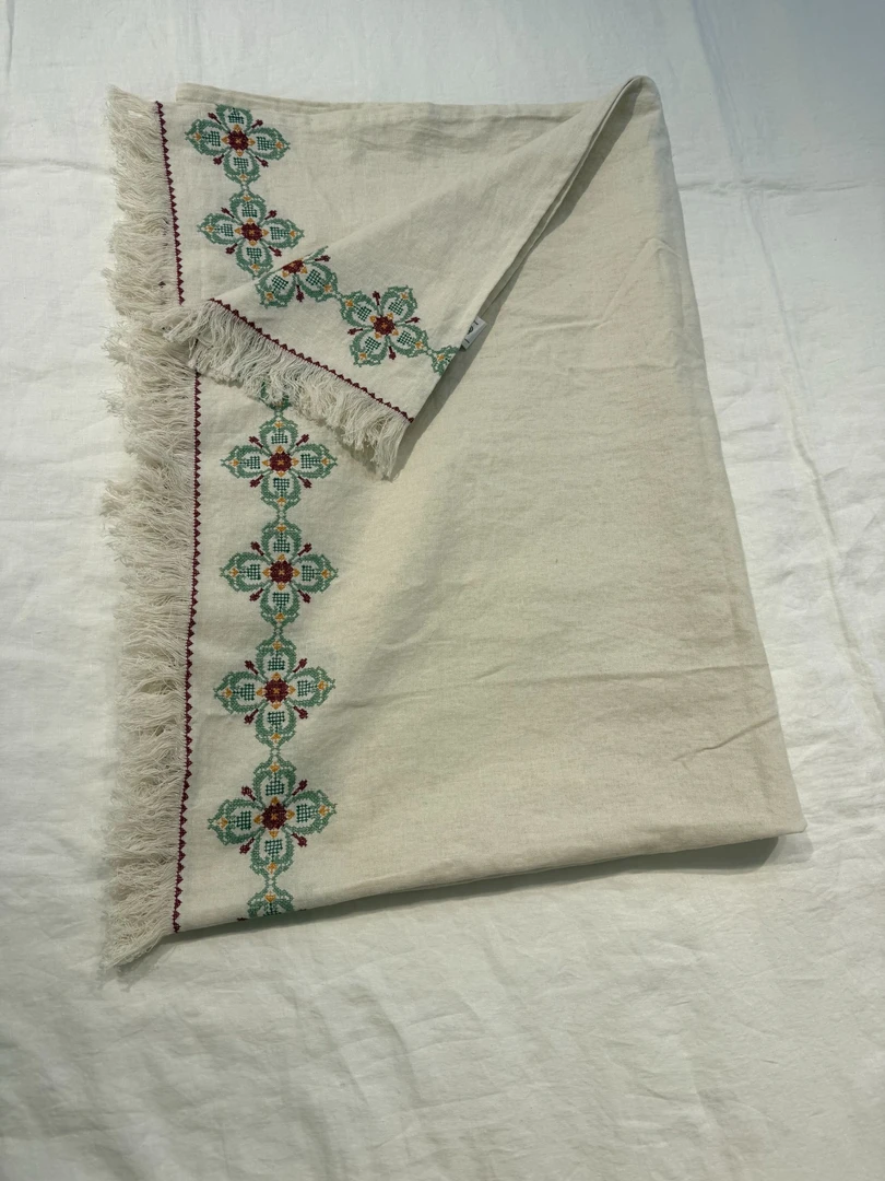 【麻先森-亚麻】刺绣盖毯