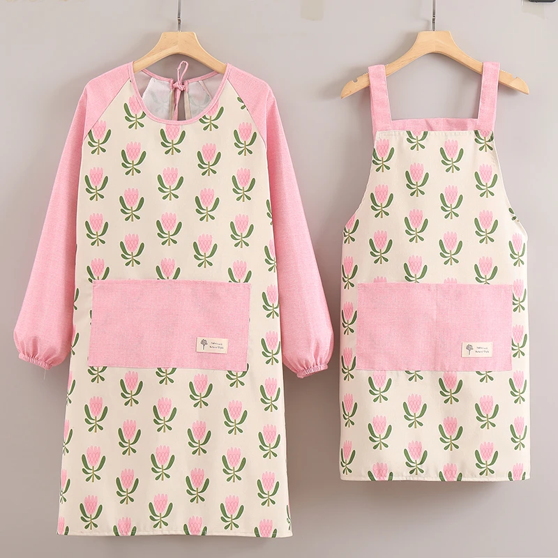 春季薄款长袖罩衣家用防油厨房做饭餐饮花店工作服女摆摊透气围腰