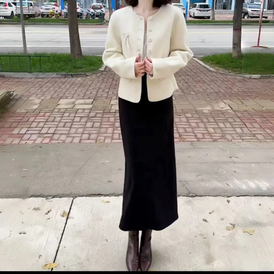 时尚设计感宽松POLO领长袖上衣马甲百搭阔腿裤女装