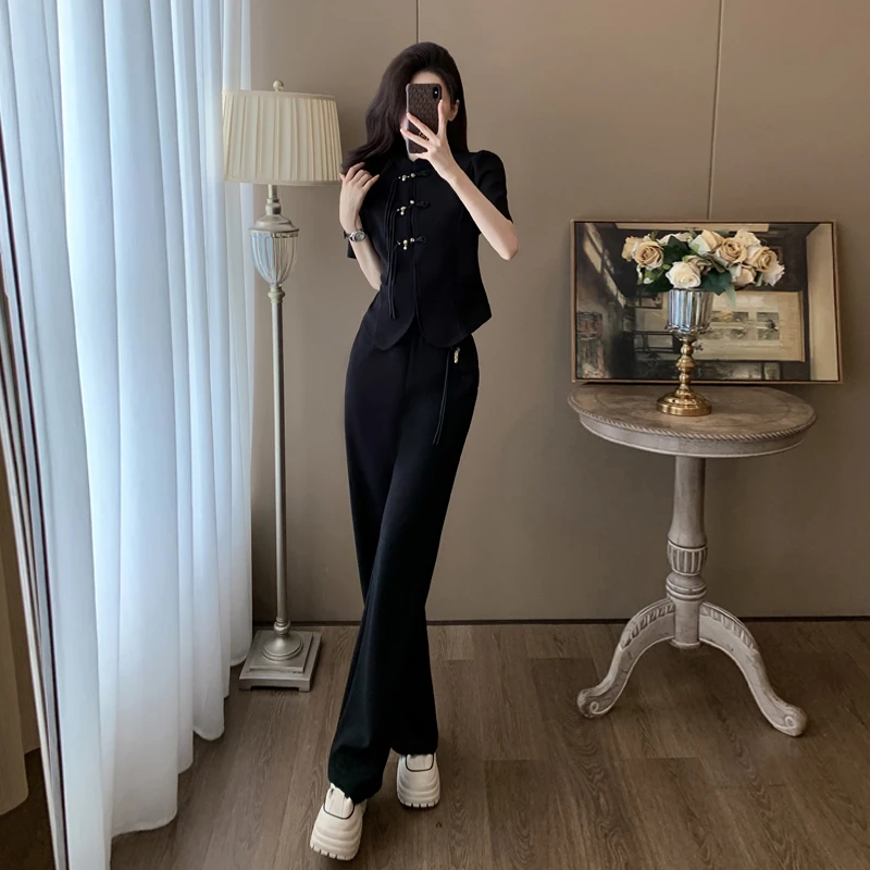 新中式国风休闲时尚套装女夏季显瘦气质减龄运动阔腿裤两件套洋气