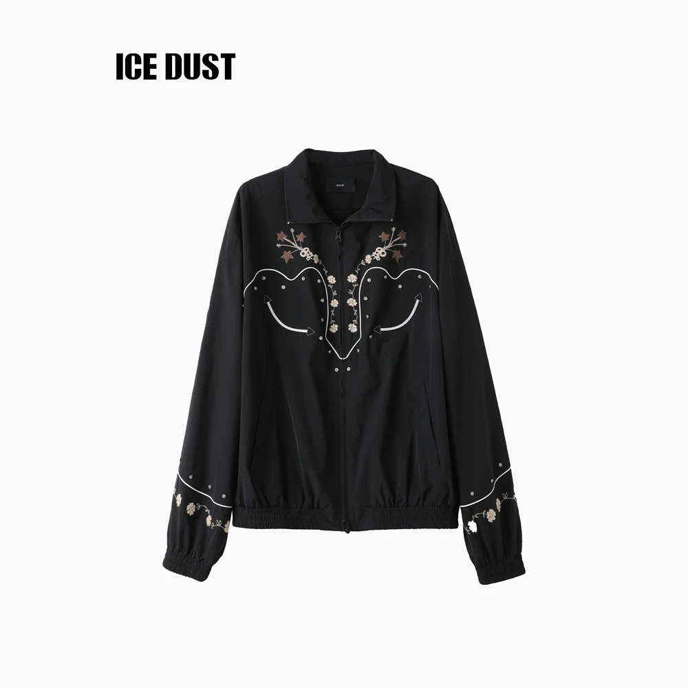 ICEDUST 花卉刺绣拼接夹克外套女25PF秋季设计感宽松休闲运动上衣