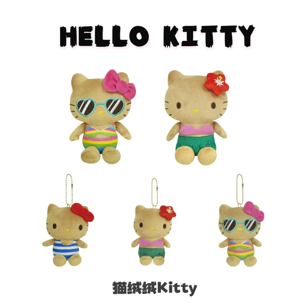 【日版正品】Hello Kitty夏威夷度假黑皮毛绒挂件公仔比基尼