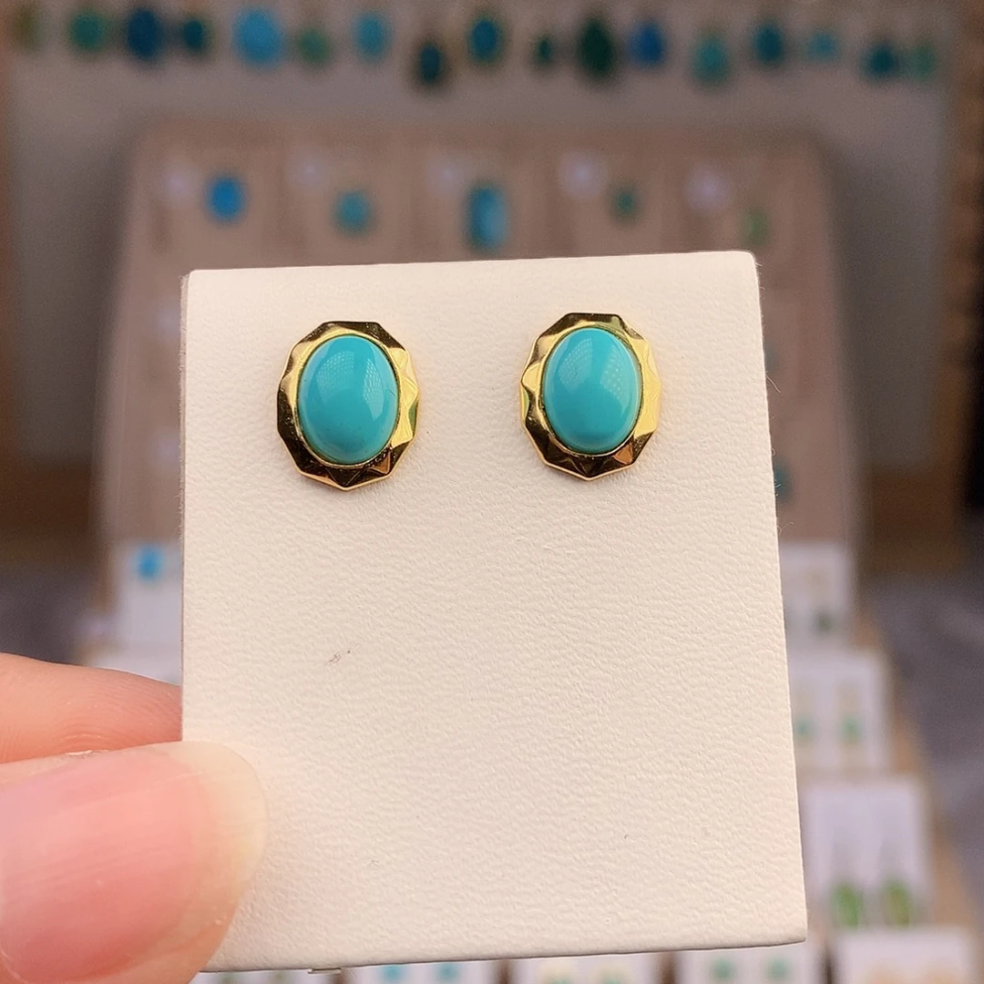 绿松石银S925镶嵌耳饰