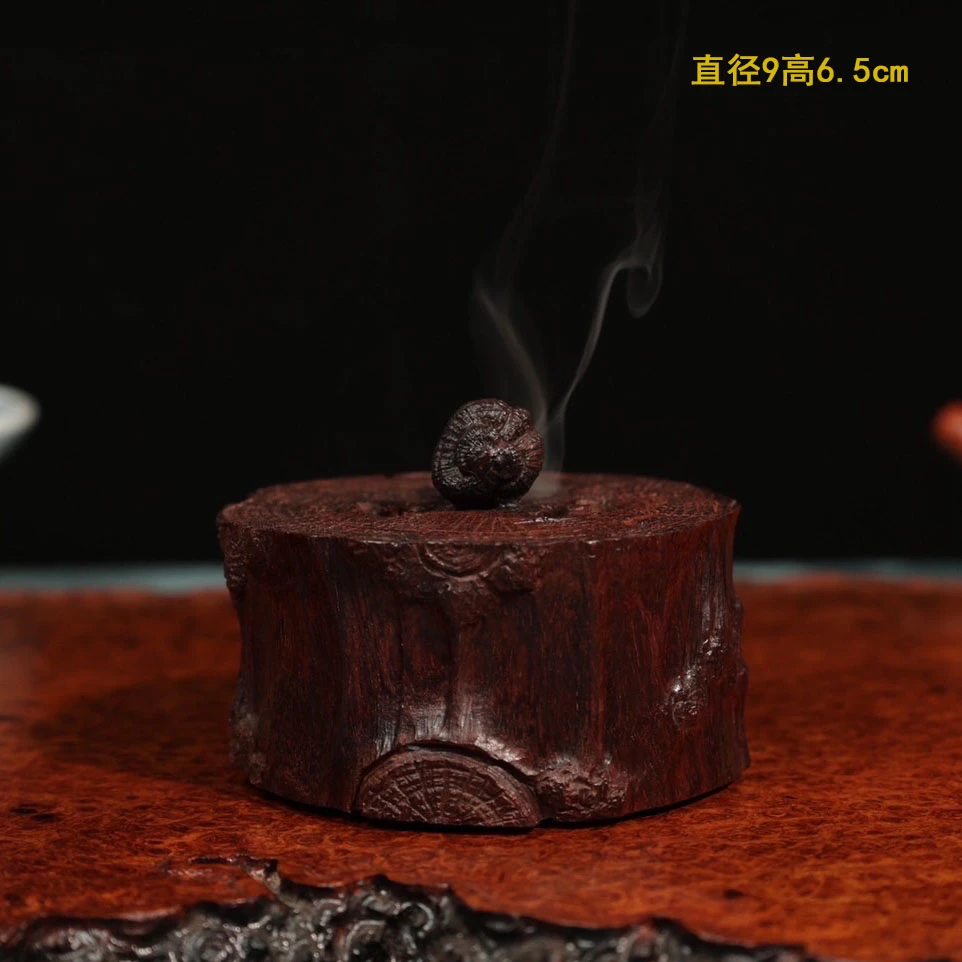 印度小叶紫檀树桩盘香盒纯手工雕檀香紫檀