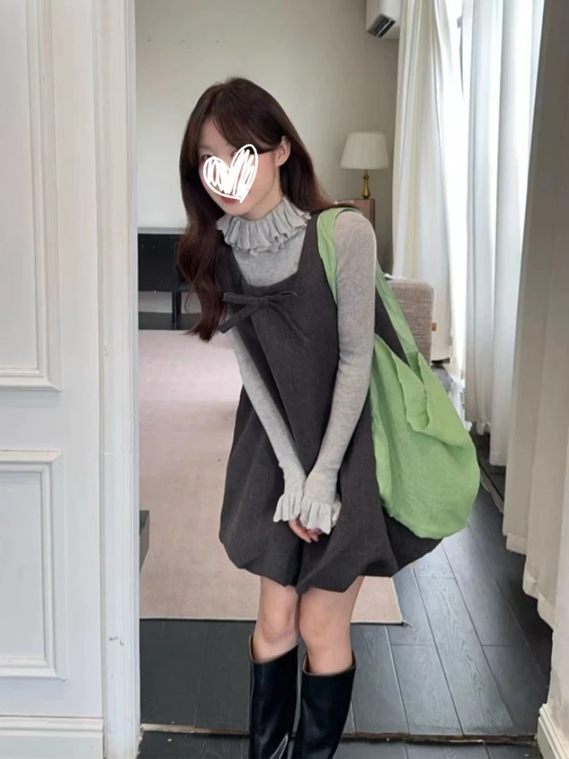 时尚套装Chic公主风时尚套装宽松纯色连衣裙裙子背心网红洋气