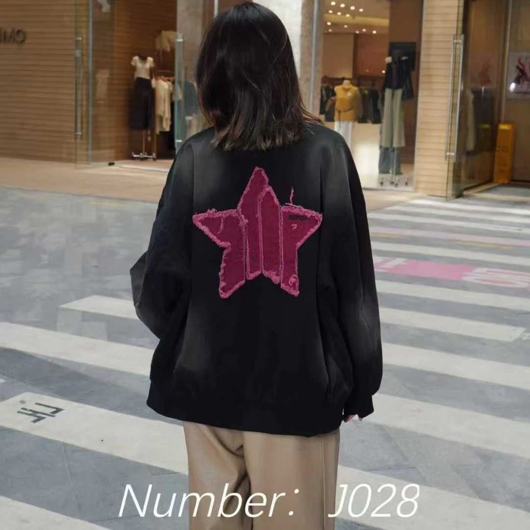 收口袖常规款欧美简约男刺绣夹克ins撞色小香风拼接