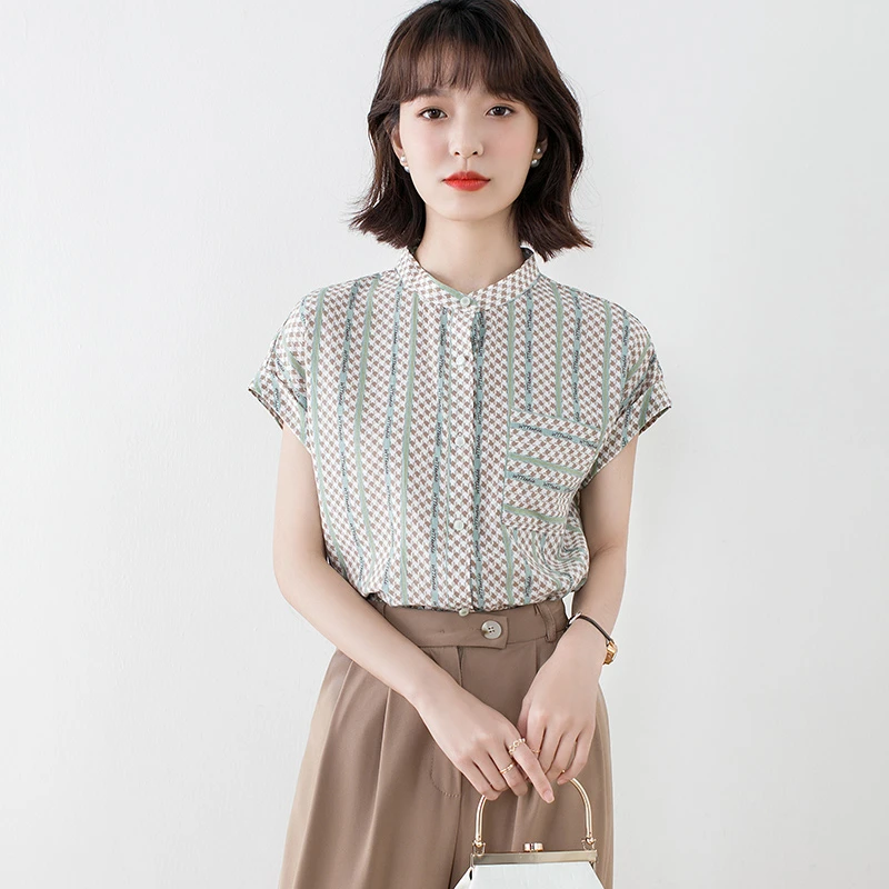 重磅真丝上衣女短袖夏季2025新款气质T恤短款小衫大牌桑蚕丝衬衫