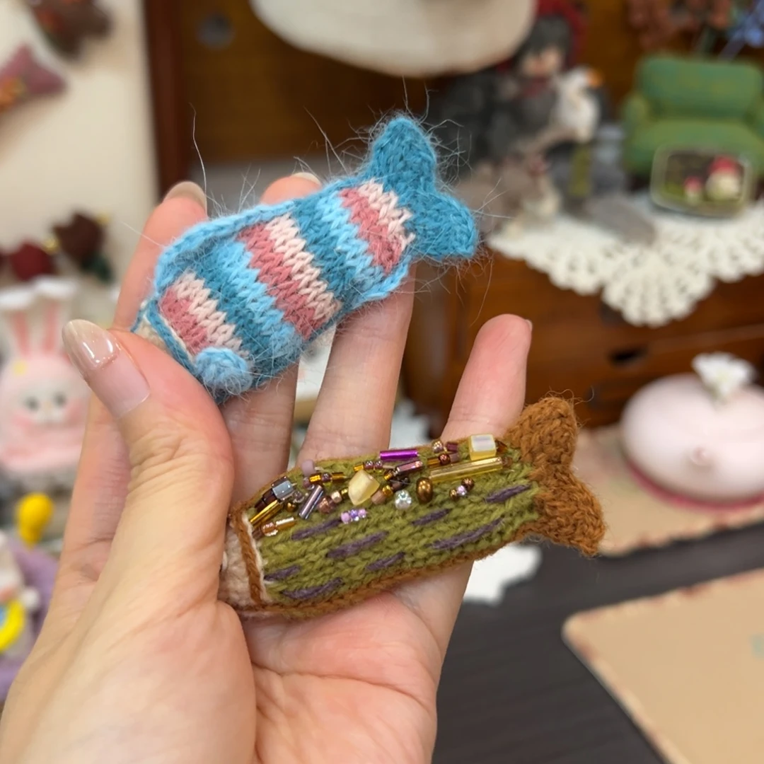 布艺棒针羊毛发夹花花