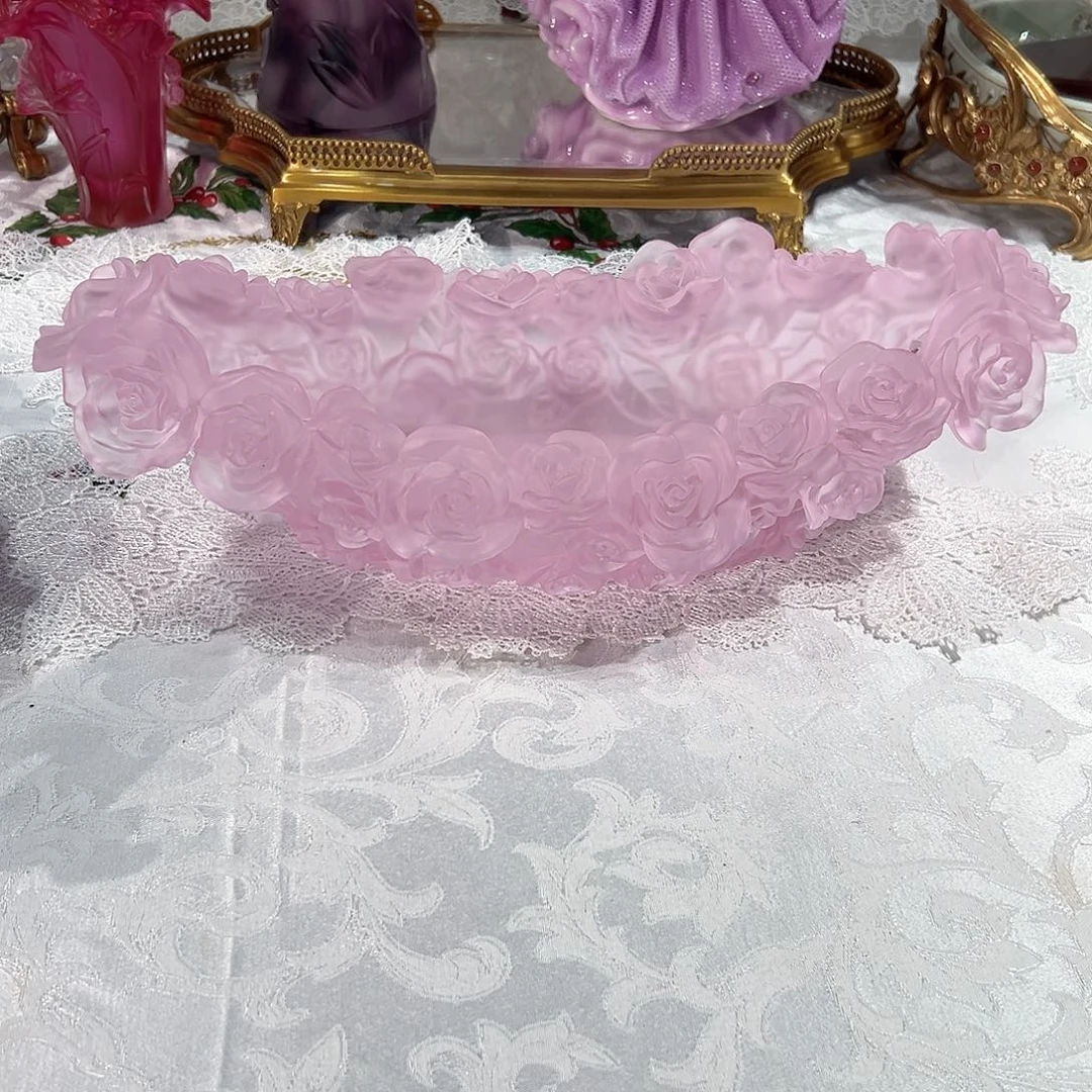 陶瓷QAA057粉色玫瑰花船