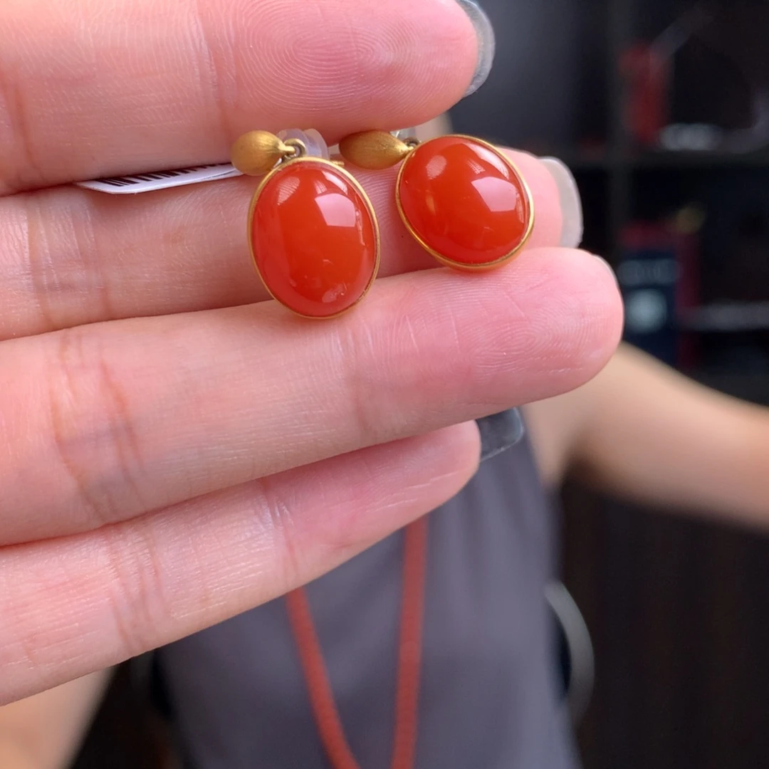 南红玛瑙未镶嵌南红玛瑙辣椒红耳钉
