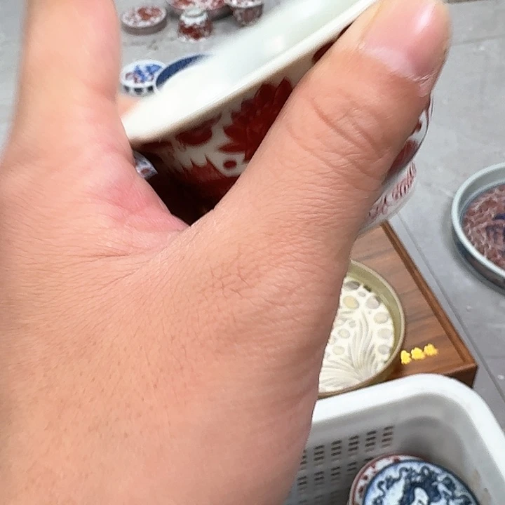 瓷片釉里红鱼藻主人杯景德镇