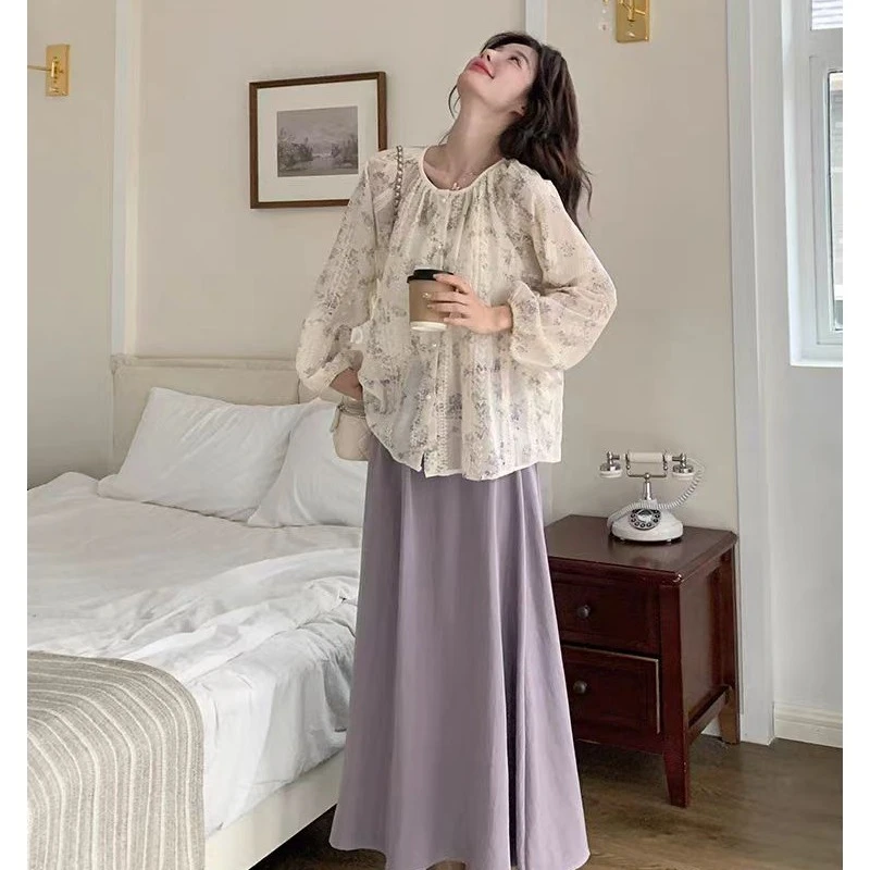 (现货)大码胖mm夏装海边度假裙套装女碎花上衣半身长裙三件套1793