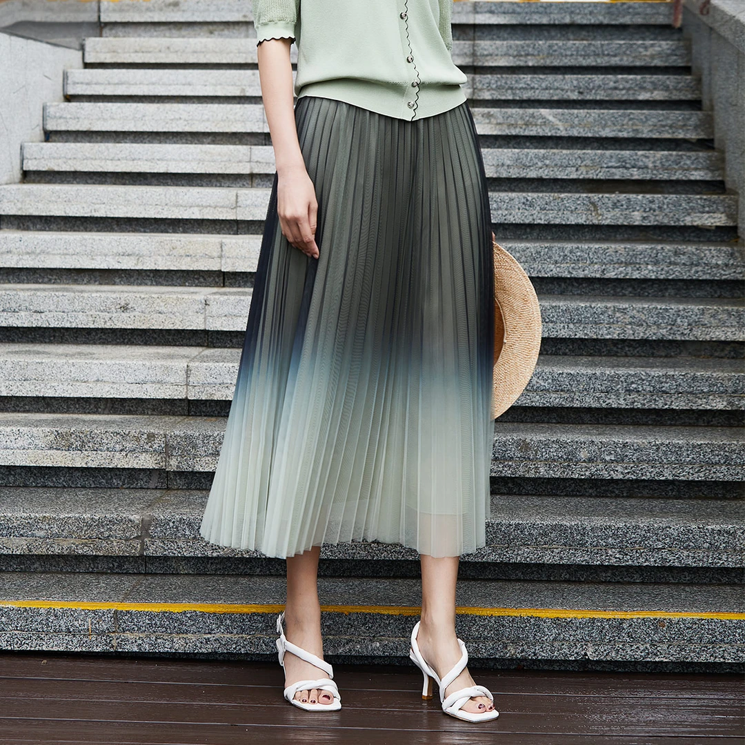 【安雅专属】歌蒂诗夏季专柜新款渐变色长款网纱半身裙 1D23Q3061