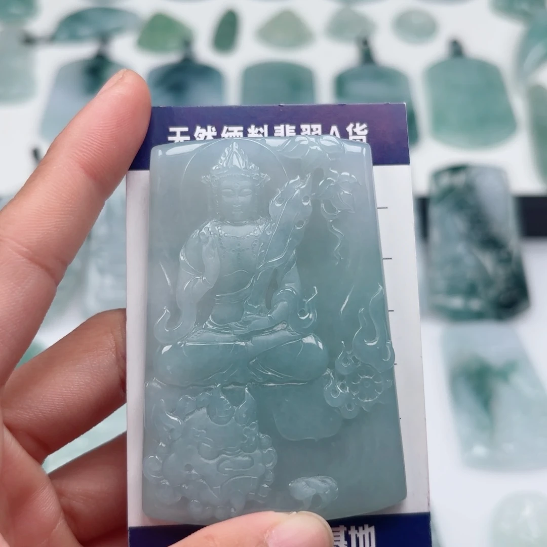 翡翠颈饰未镶嵌A*子文殊菩萨天然缅料翡翠