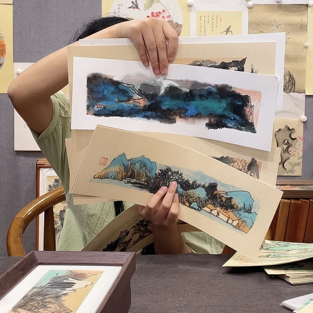 国画风**里手绘不带框尺寸： 42*15