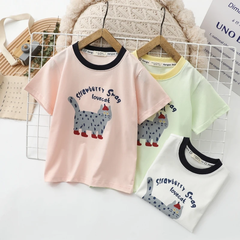 新款男女童夏季卡通纯棉短袖T恤休闲百搭圆领半袖上衣