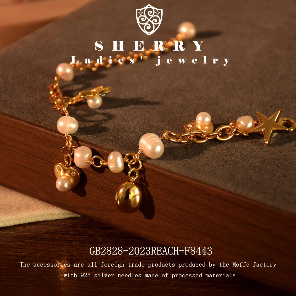 铜合金仿珍珠手链 X设计师款爱心星辰手链~F8443