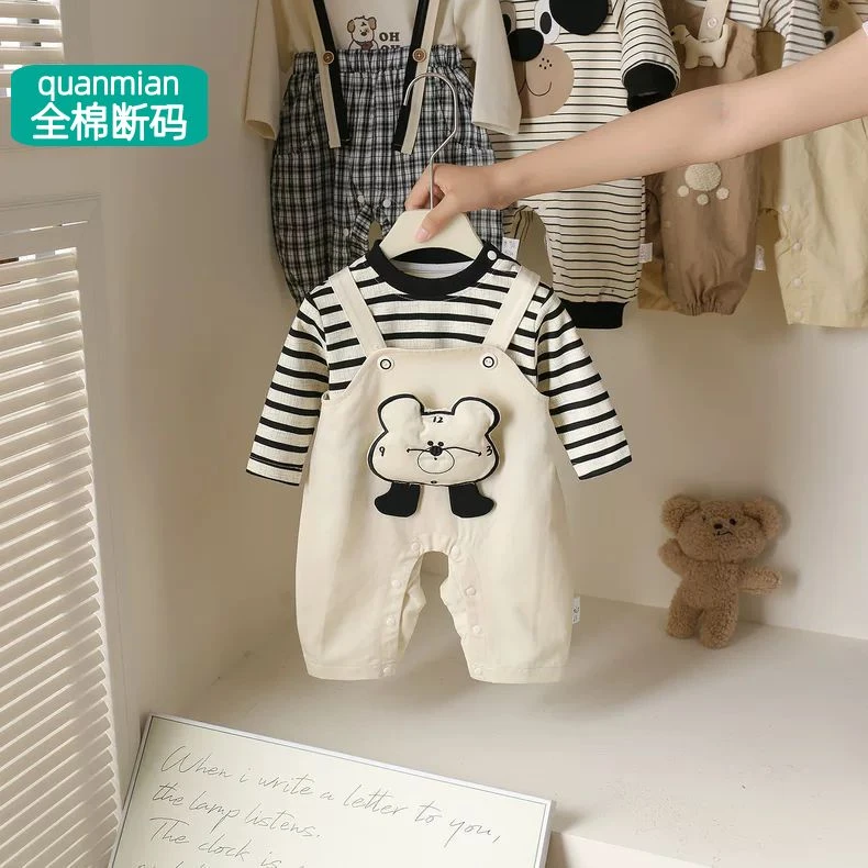 全棉时代【棉100%】婴幼儿衣服春秋新款男宝宝背带裤两件套连体衣小