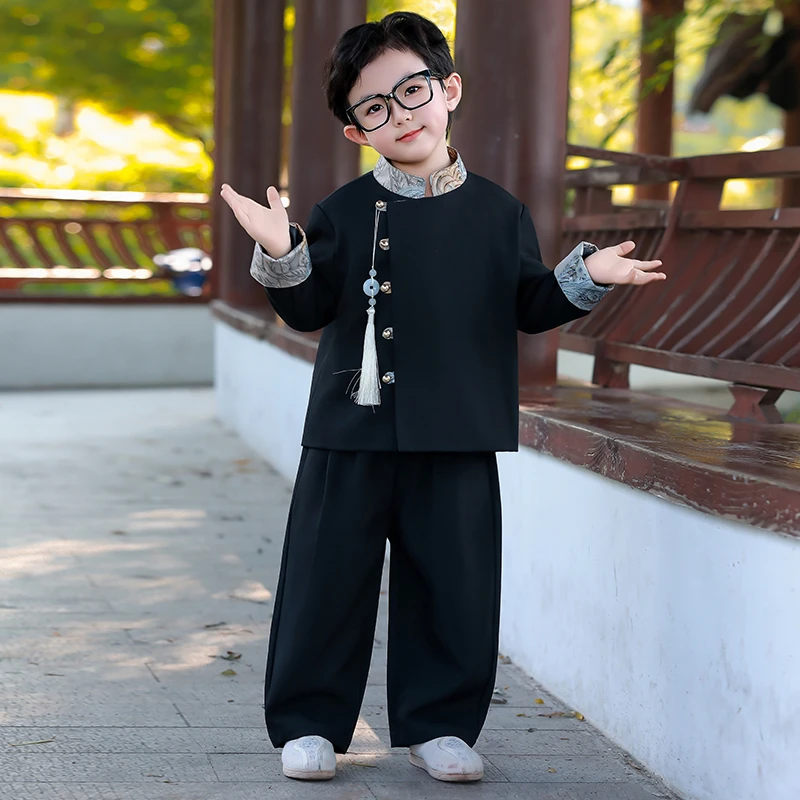 儿童汉服男童中式国风日常套装秋季小少爷古风唐装宝宝中秋演出服