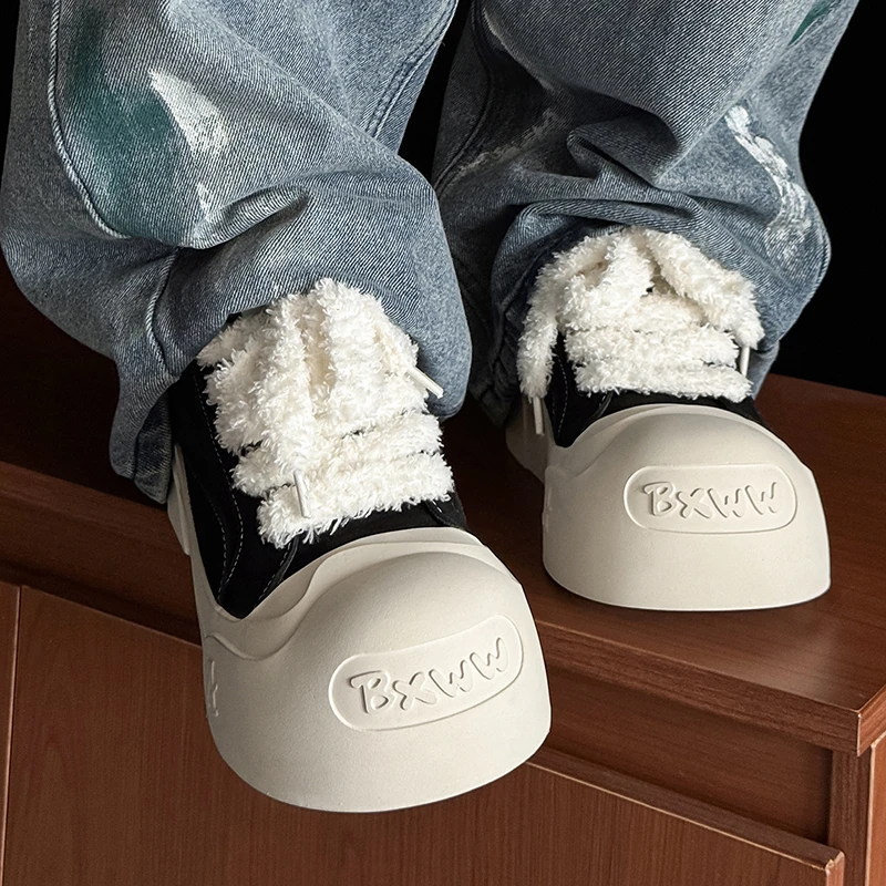 黑白开口小众设计休闲厚底增高国潮板鞋低帮大头丑萌情侣面包鞋