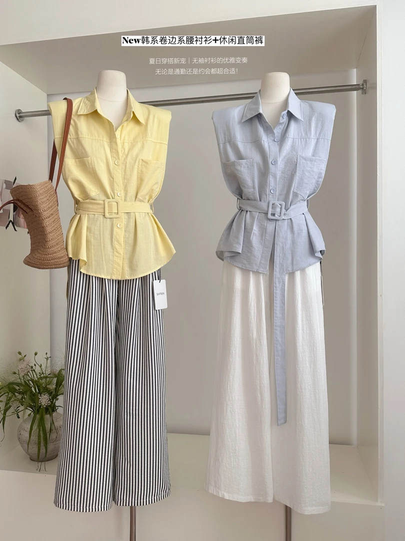 气质翻领坎肩无袖上衣衬衫高级感韩系chic别致小衫搭配休闲阔腿裤