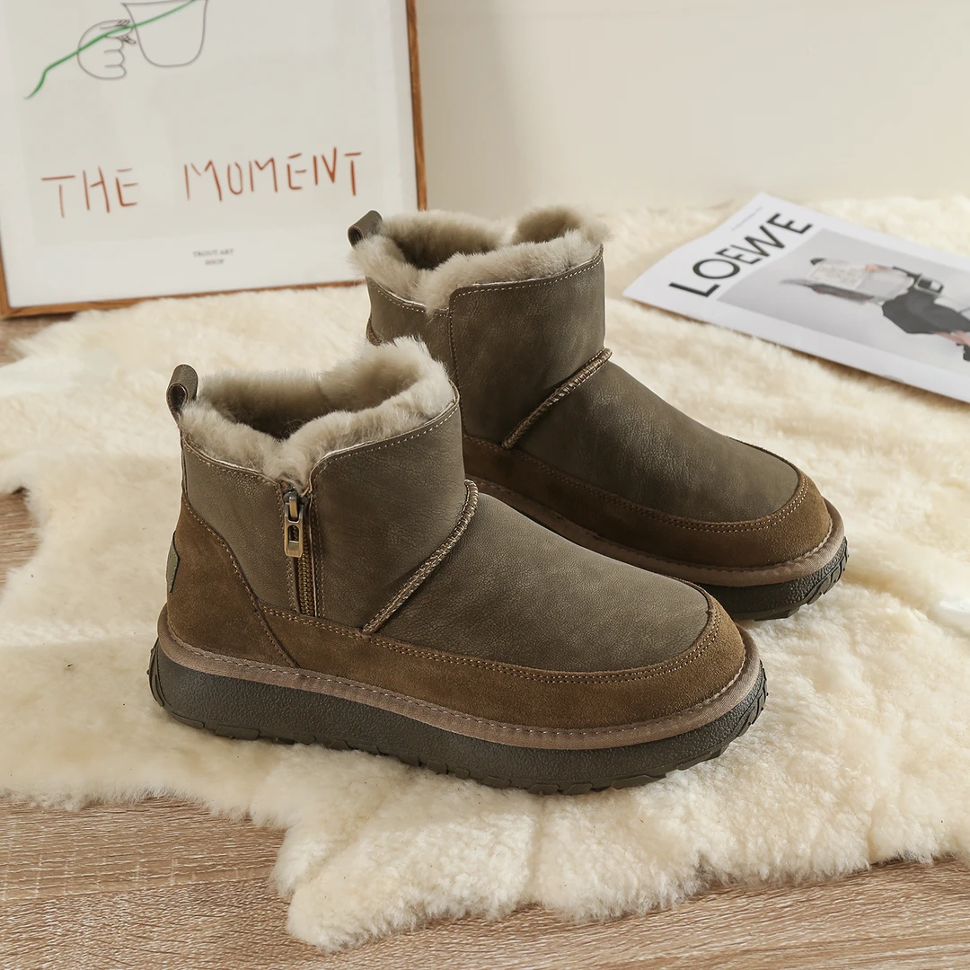 KS2528 全羊毛雪地靴男冬季新款加绒保暖短筒侧拉链厚底防滑棉靴