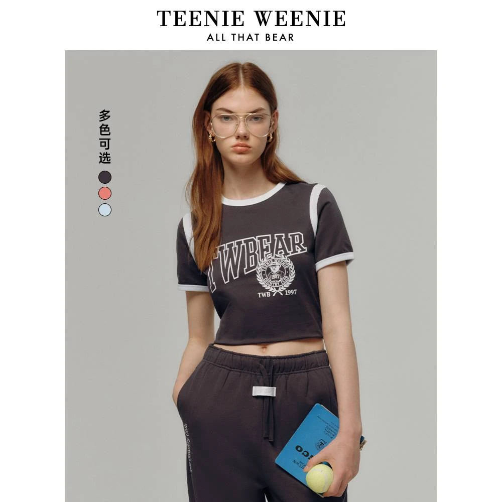 Teenie Weenie小熊短袖T恤25活力色彩撞色短款上衣女TTRA256309I