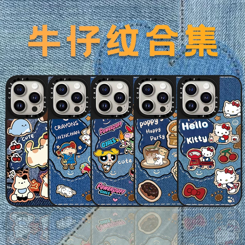 caseti牛仔纹手机壳KT猫小女警小新适用苹果IPhone16Promax151413
