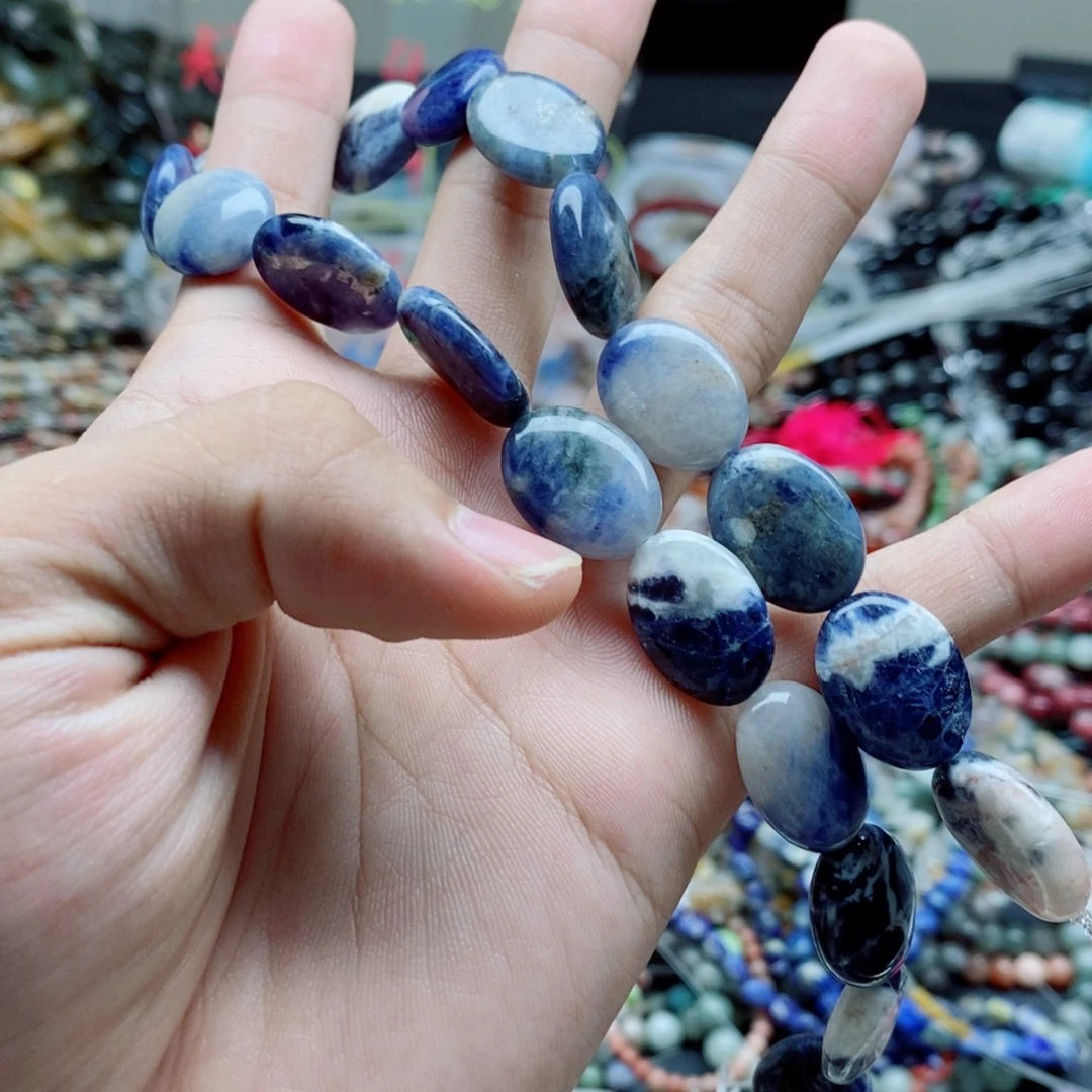 未镶嵌玛瑙/玉髓珠宝半成品一条天然19X15mm青金椭圆形B59