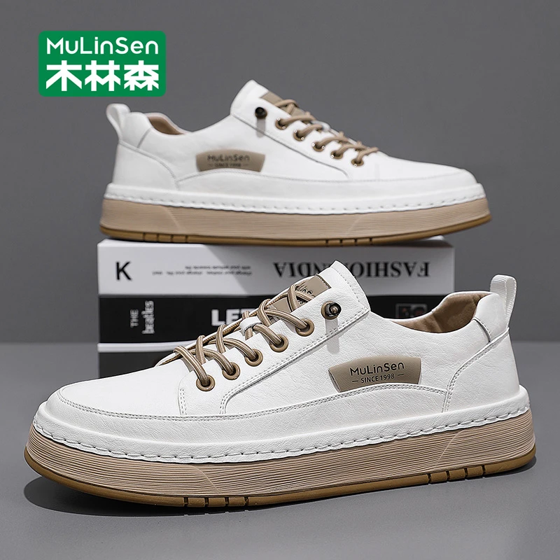 木林森男鞋2025新款秋季透气百搭板鞋男款运动软底休闲男士小白鞋