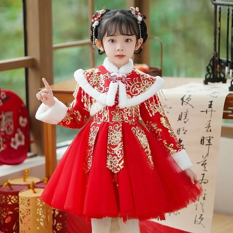 051云肩中短裙加绒连衣裙儿童拜年服裙子