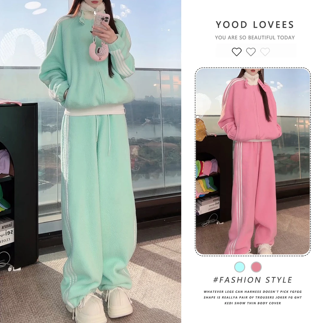 独特漂亮冬季一整套穿搭高级感韩系chic粉色两件时尚套装裤女